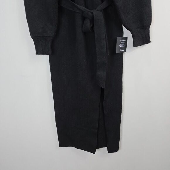 Lulus Midi Dress Women Size Large Black Knit Faux Wrap Backless Side Slit - Picture 4 of 11
